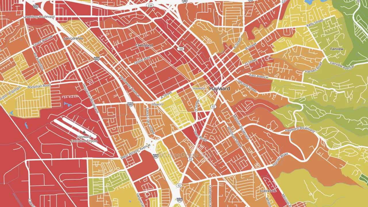 Burbank-Hayward, Hayward, CA Map of Vehicle Theft Rates