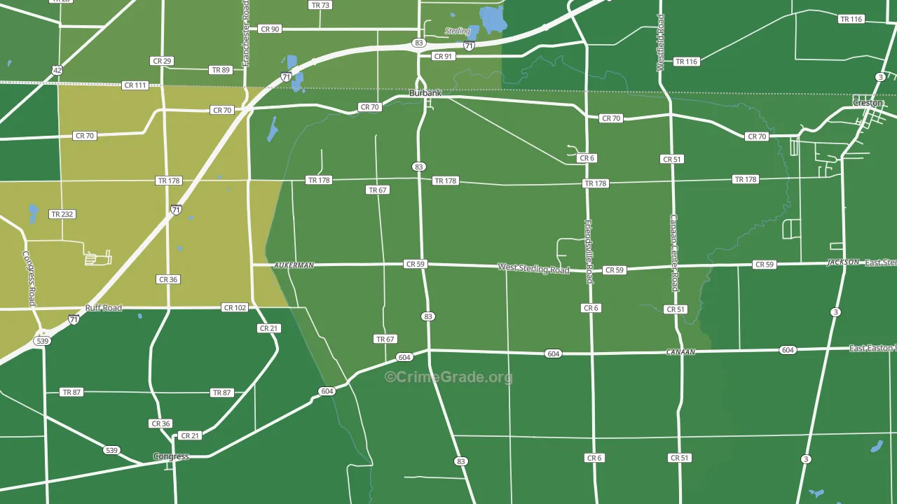 Burbank, OH Map of Vehicle Theft Rates
