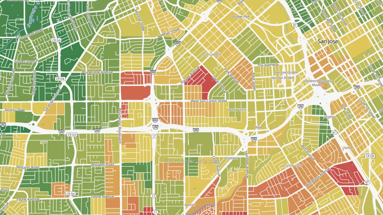 Burbank, San Jose, CA Map of Vehicle Theft Rates
