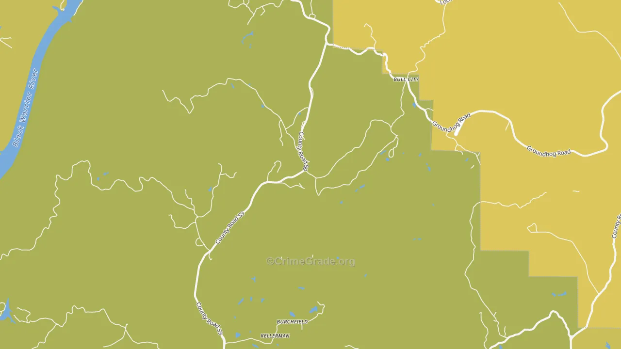 Burchfield, AL Map of Vehicle Theft Rates