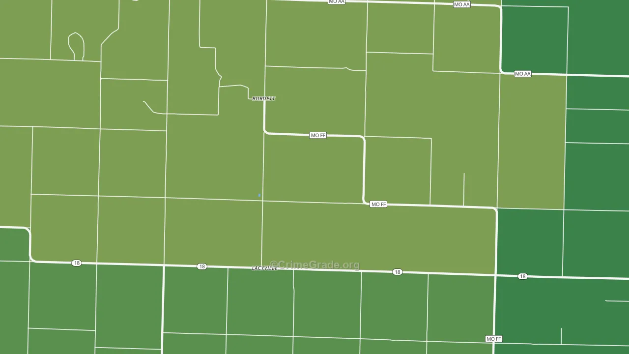 Burdett, MO Map of Vehicle Theft Rates