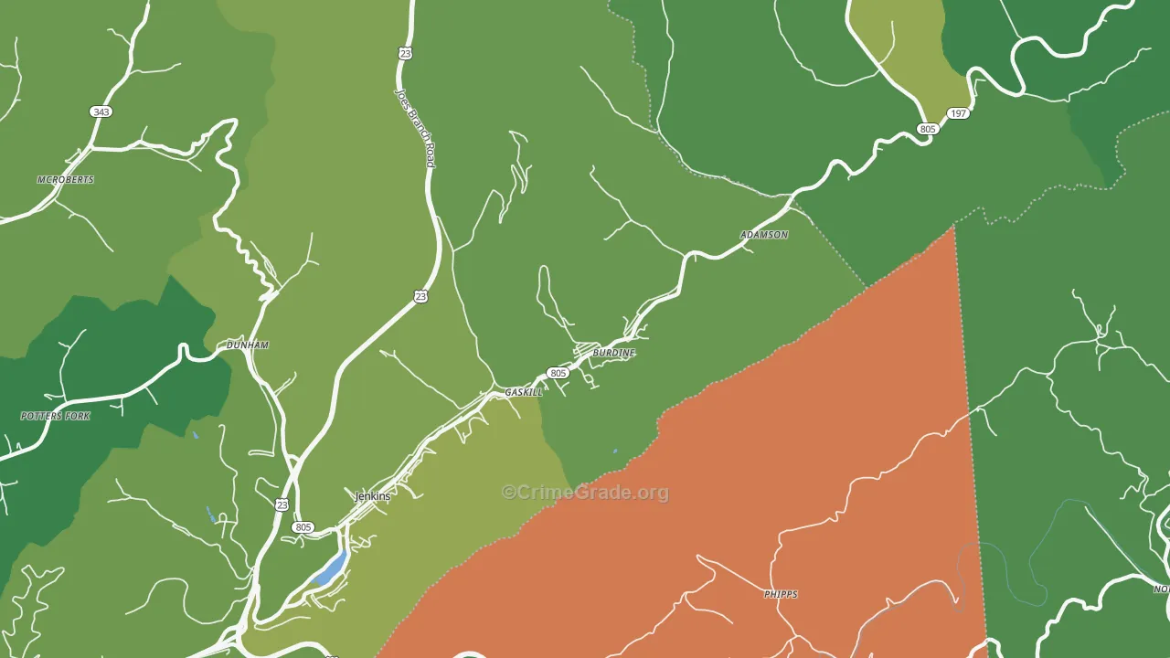 Burdine, KY Map of Vehicle Theft Rates