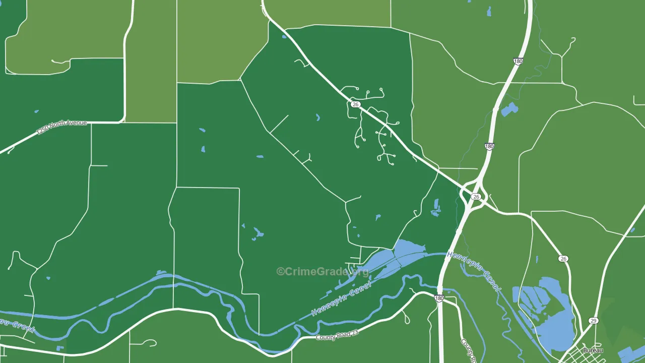 Bureau, IL Map of Vehicle Theft Rates