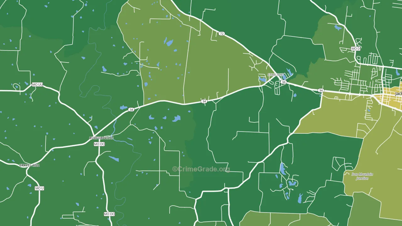 Burfordville, MO Map of Vehicle Theft Rates