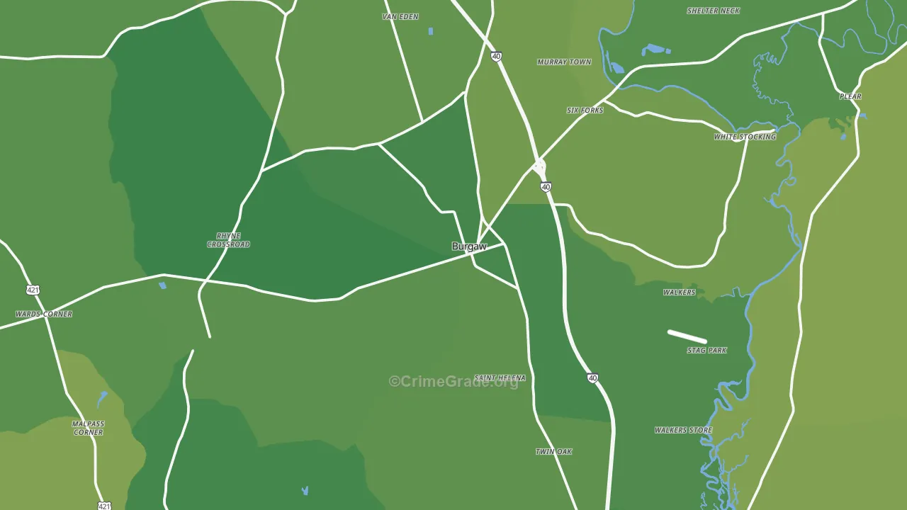 Burgaw, NC Map of Vehicle Theft Rates