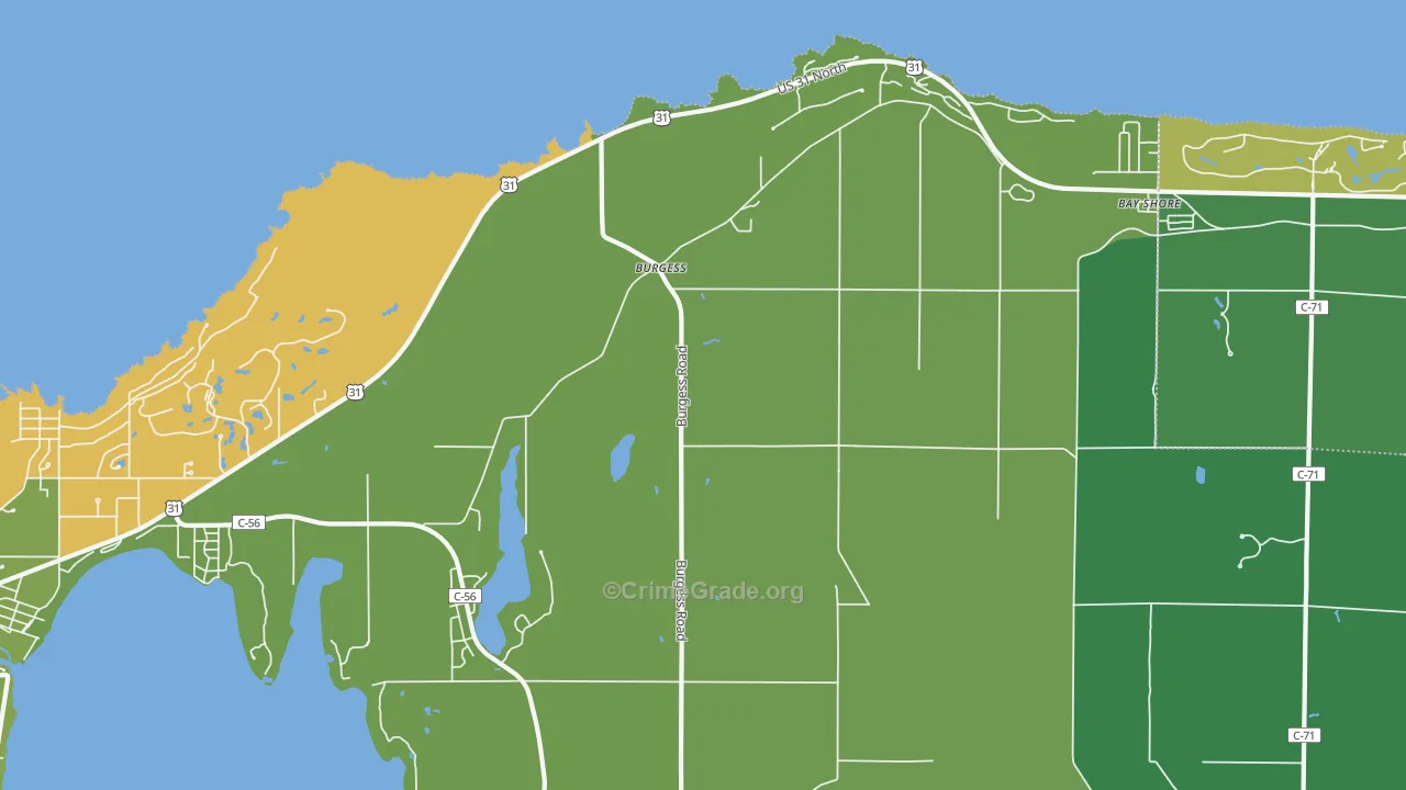 Burgess, MI Map of Vehicle Theft Rates