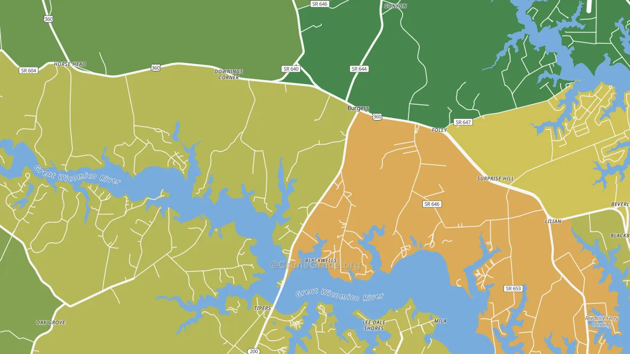 Burgess, VA Map of Vehicle Theft Rates