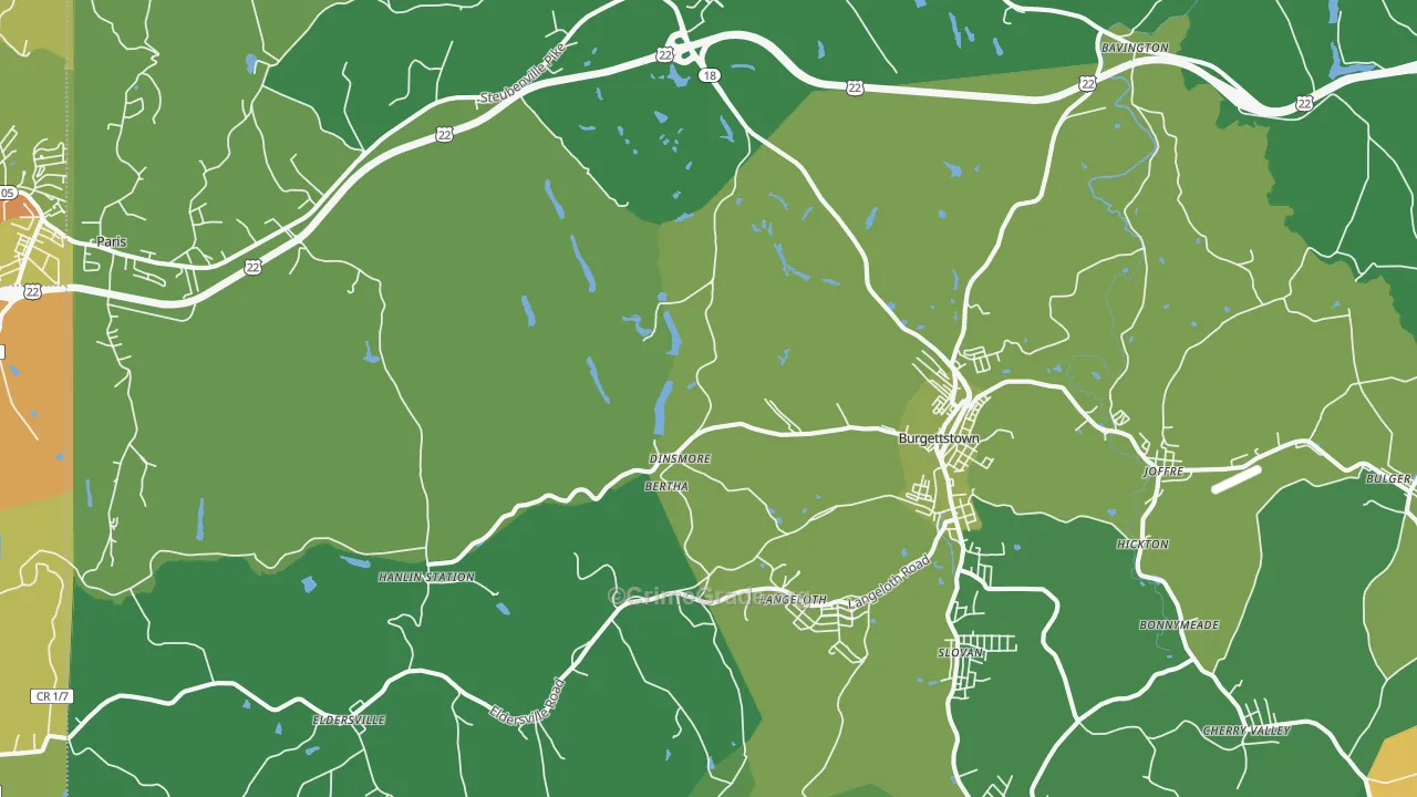 Burgettstown, PA Map of Vehicle Theft Rates
