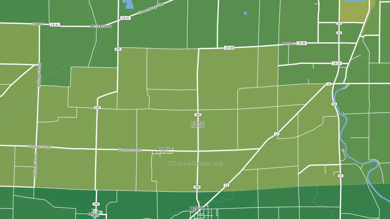 Burgoon, OH Map of Vehicle Theft Rates