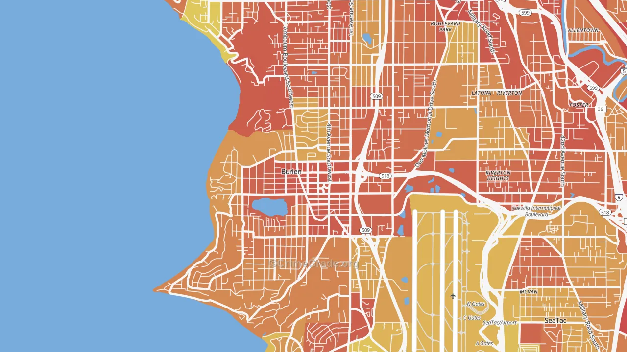 Burien, WA Map of Vehicle Theft Rates
