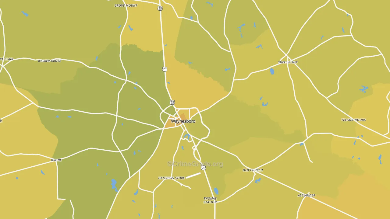 Burke County, GA Map of Vehicle Theft Rates