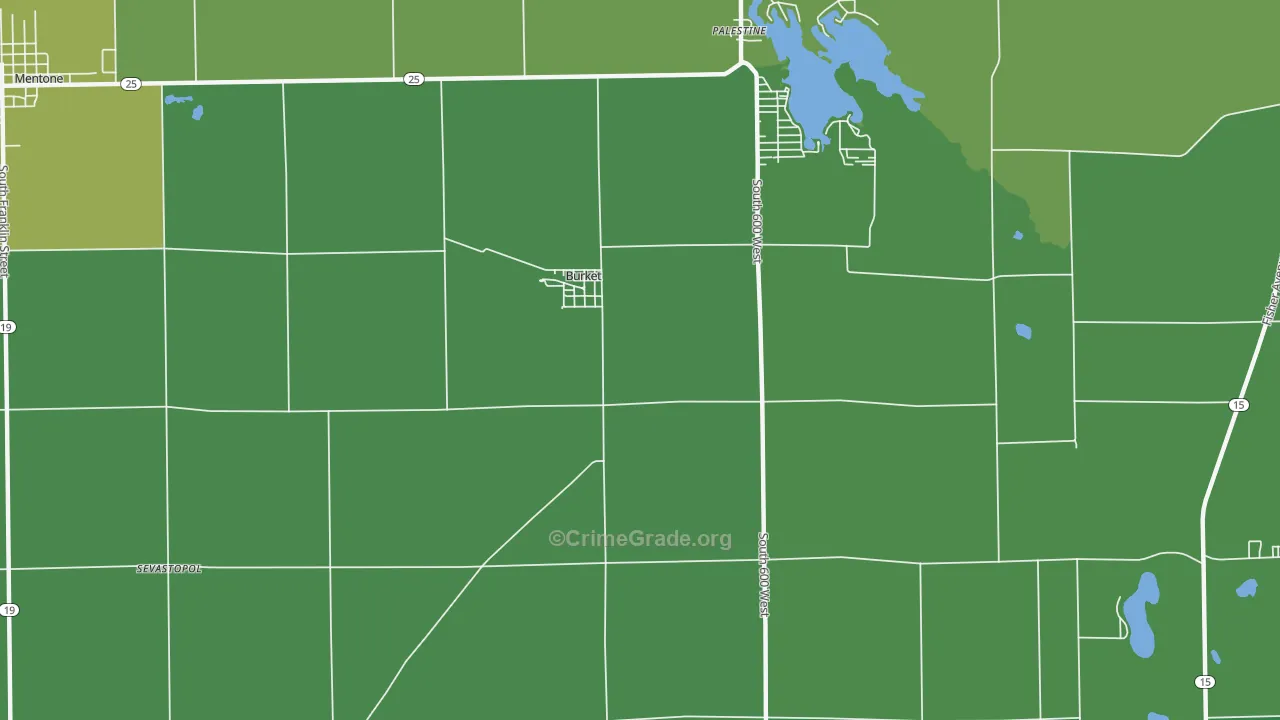 Burket, IN Map of Vehicle Theft Rates