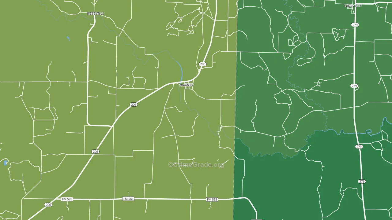 Burkett, TX Map of Vehicle Theft Rates