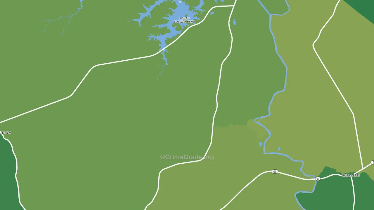 Burkeville, TX Map of Vehicle Theft Rates
