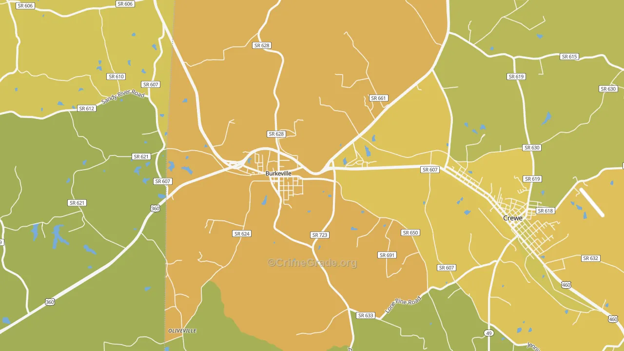 Burkeville, VA Map of Vehicle Theft Rates