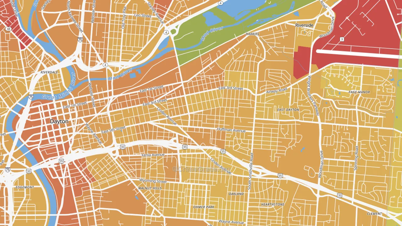 Burkhardt, Dayton, OH Map of Vehicle Theft Rates
