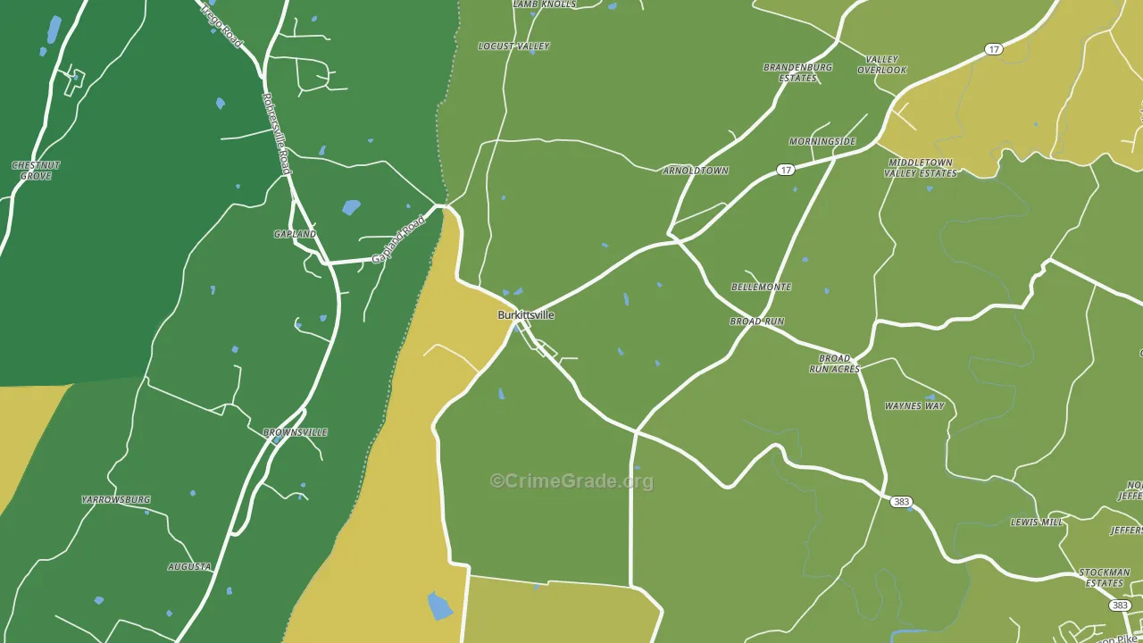 Burkittsville, MD Map of Vehicle Theft Rates