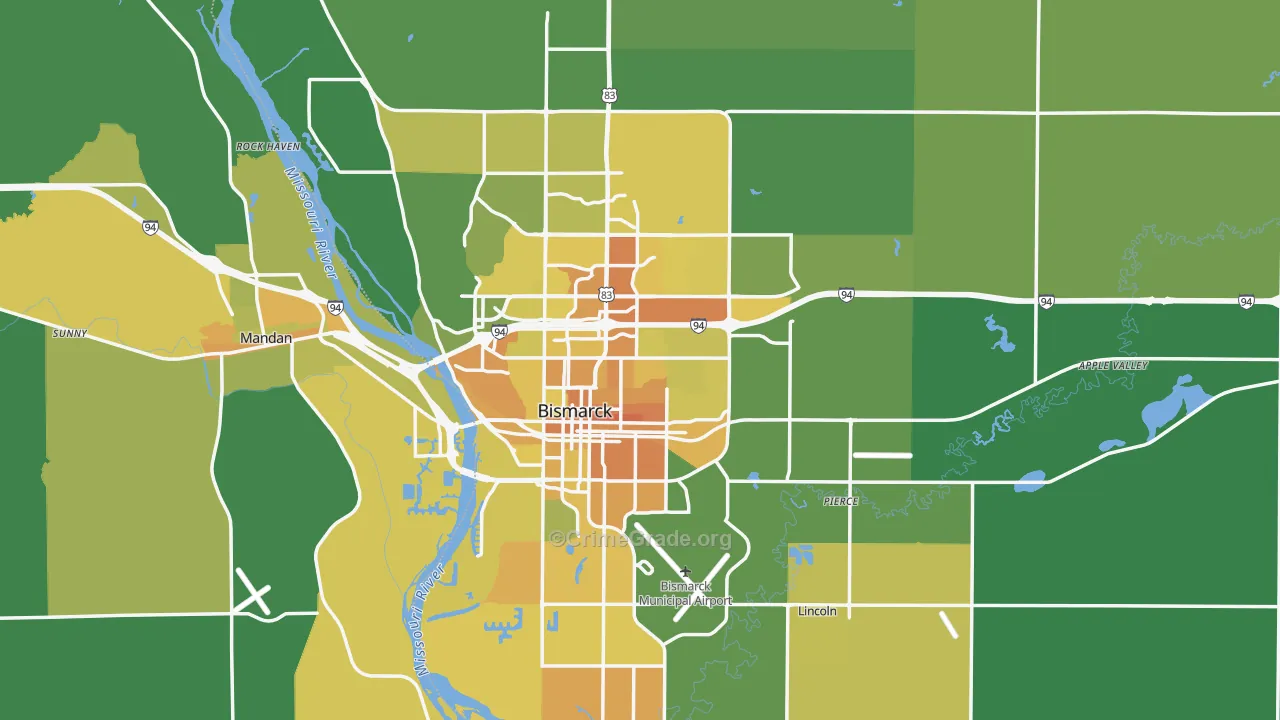Burleigh County, ND Map of Vehicle Theft Rates