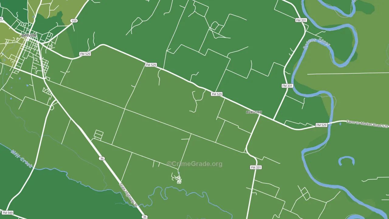 Burleigh, TX Map of Vehicle Theft Rates