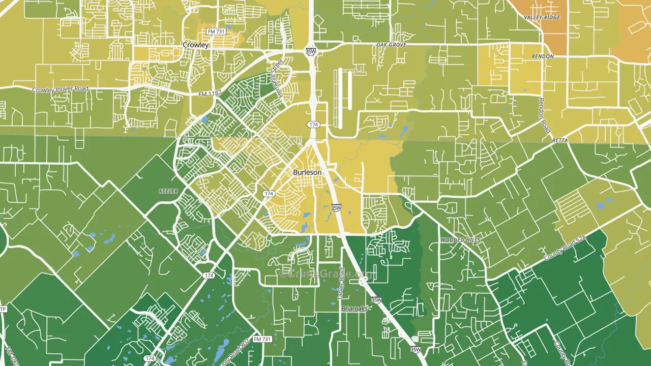Burleson, TX Map of Vehicle Theft Rates