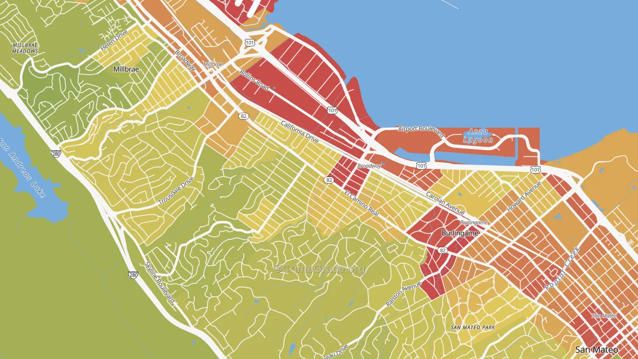 Burlingame Gate, Burlingame, CA Map of Vehicle Theft Rates