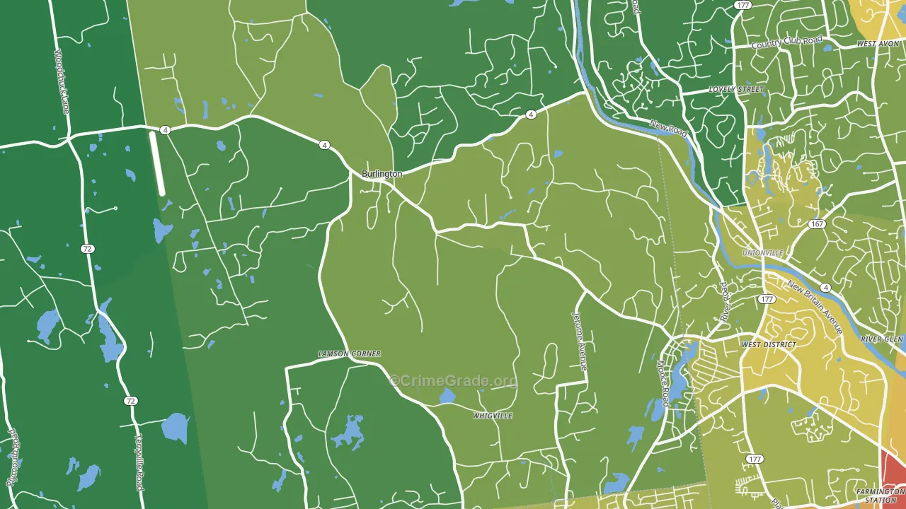Burlington, CT Map of Vehicle Theft Rates