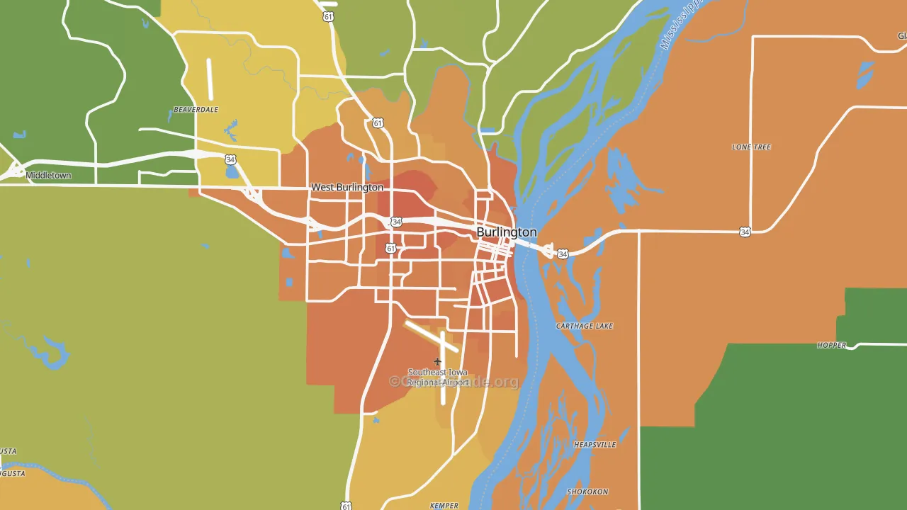 Burlington, IA Map of Vehicle Theft Rates