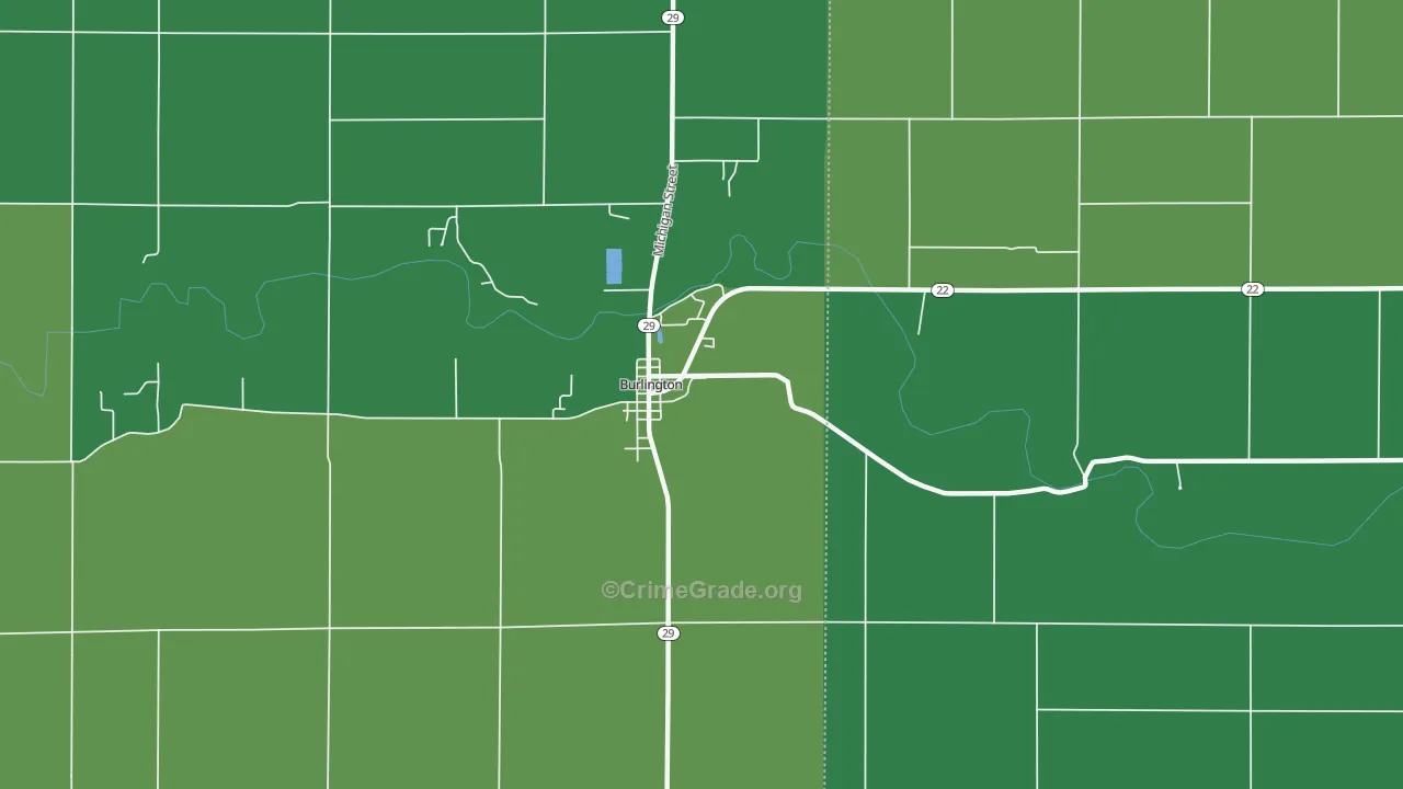 Burlington, IN Map of Vehicle Theft Rates