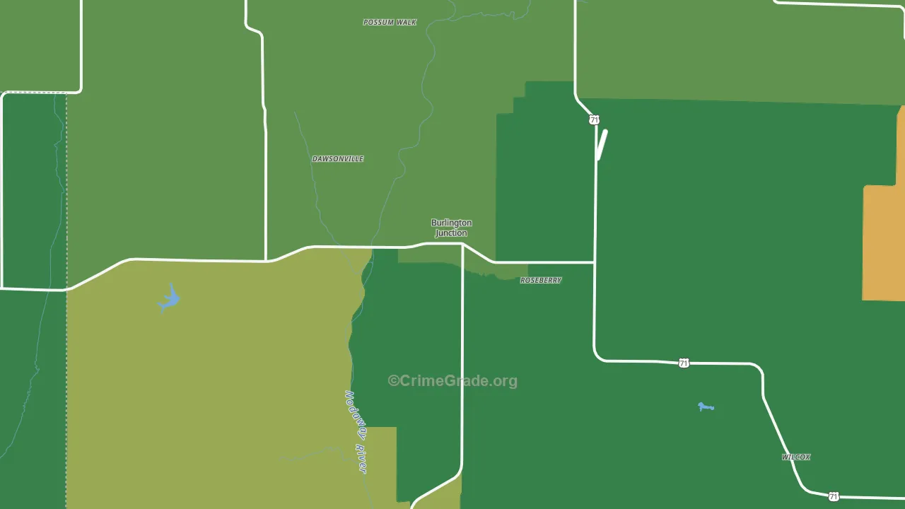 Burlington Junction, MO Map of Vehicle Theft Rates