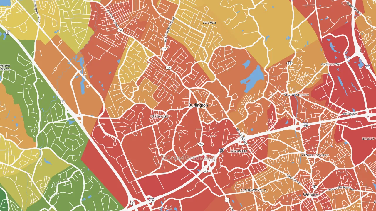 Burlington, MA Map of Vehicle Theft Rates