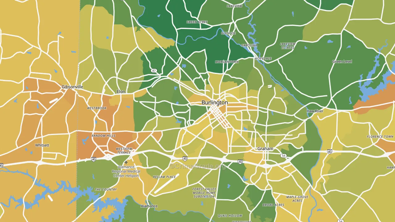 Burlington, NC Map of Vehicle Theft Rates