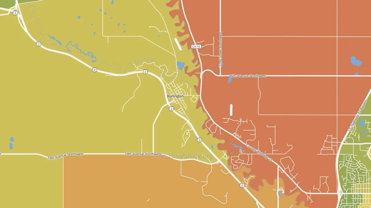 Burlington, ND Map of Vehicle Theft Rates