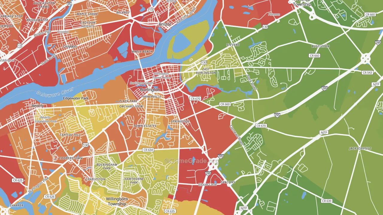 Burlington, NJ Map of Vehicle Theft Rates