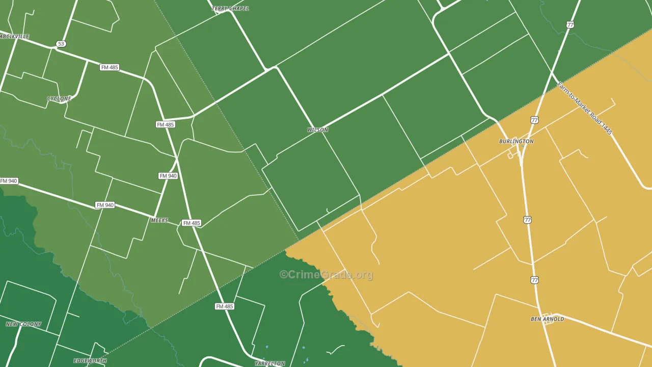 Burlington, TX Map of Vehicle Theft Rates