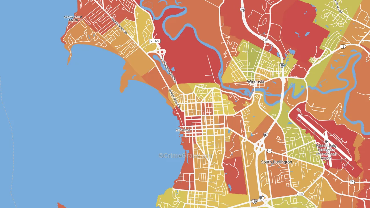 Burlington, VT Map of Vehicle Theft Rates