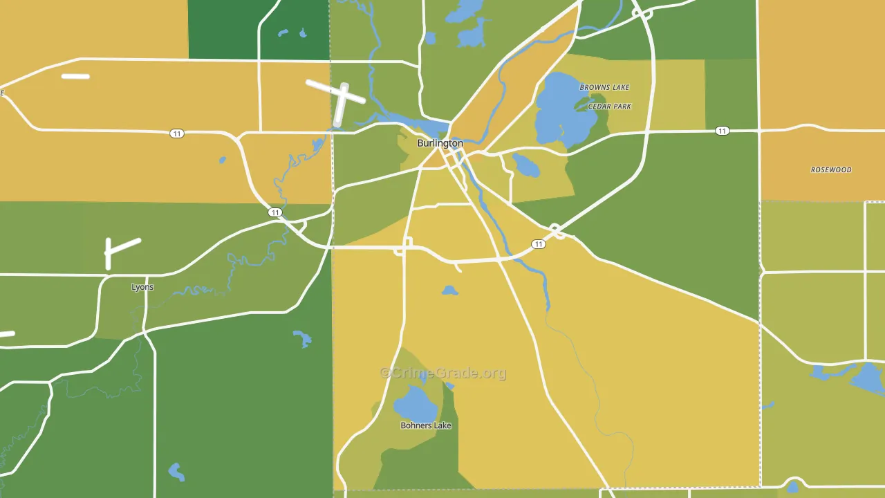 Burlington, WI Map of Vehicle Theft Rates
