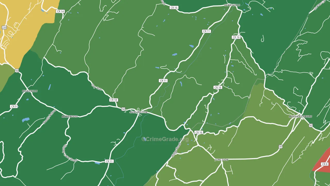Burlington, WV Map of Vehicle Theft Rates