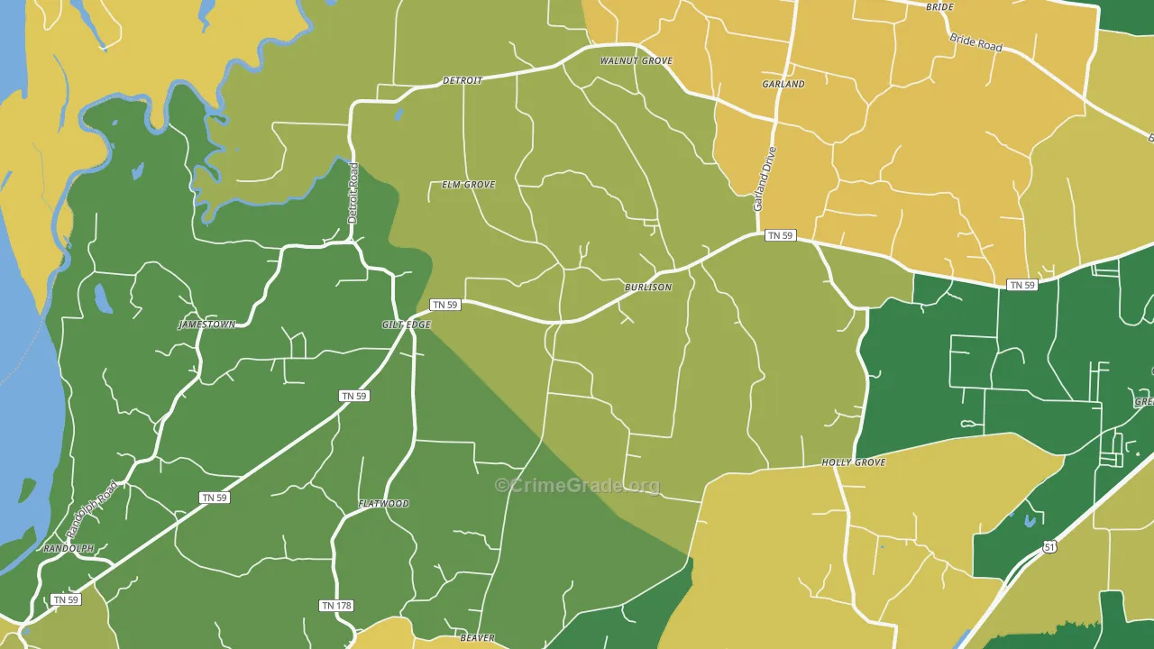 Burlison, TN Map of Vehicle Theft Rates