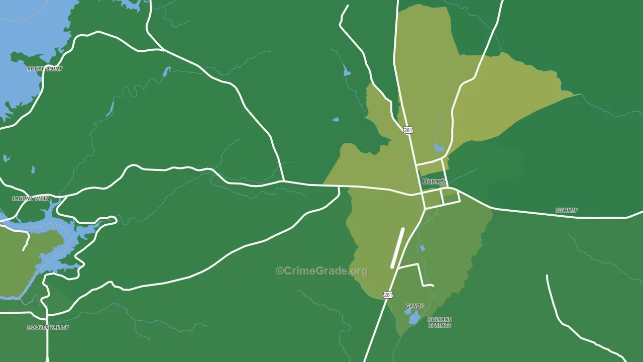 Burnet, TX Map of Vehicle Theft Rates