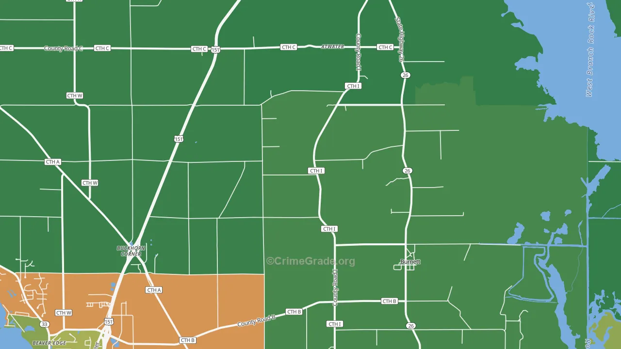 Burnett, WI Map of Vehicle Theft Rates
