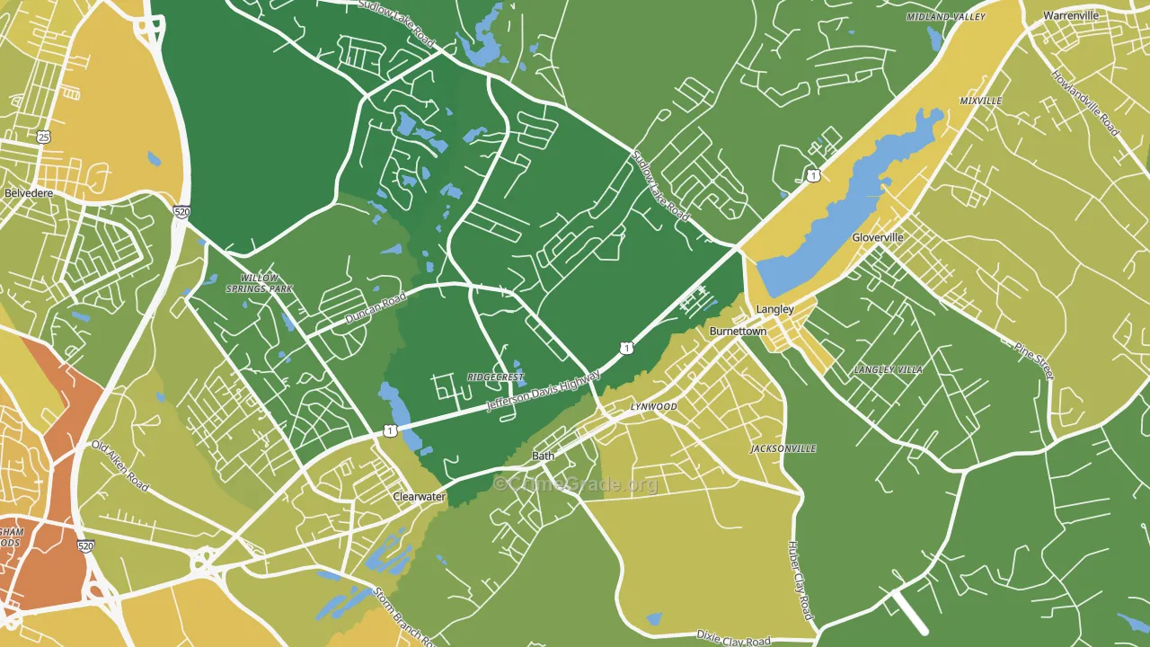Burnettown, SC Map of Vehicle Theft Rates