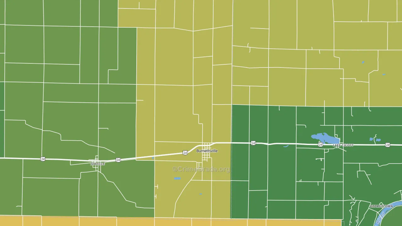 Burnettsville, IN Map of Vehicle Theft Rates