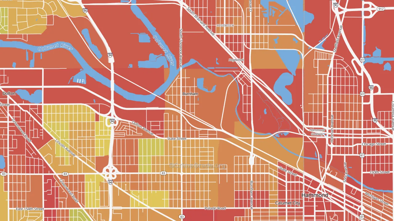 Burnham, IL Map of Vehicle Theft Rates