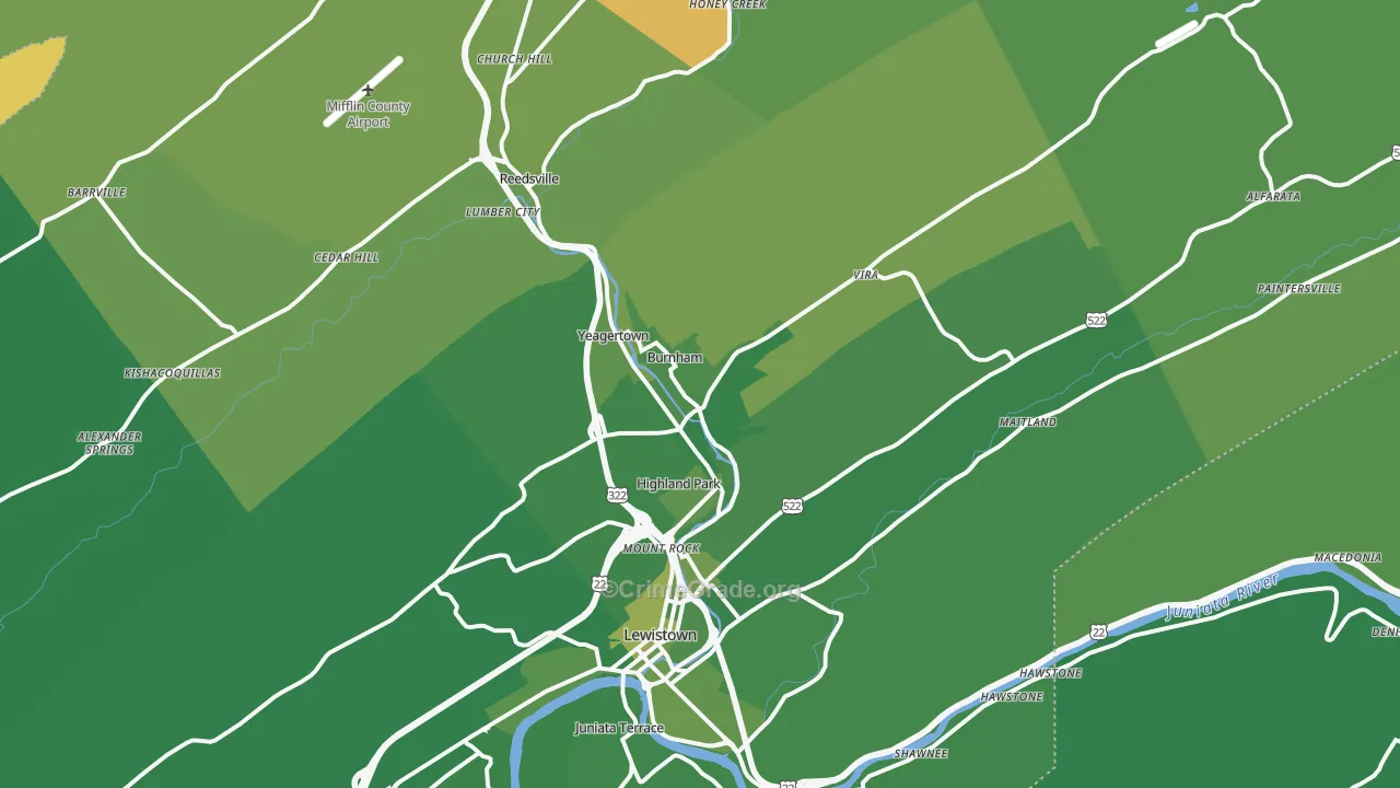 Burnham, PA Map of Vehicle Theft Rates
