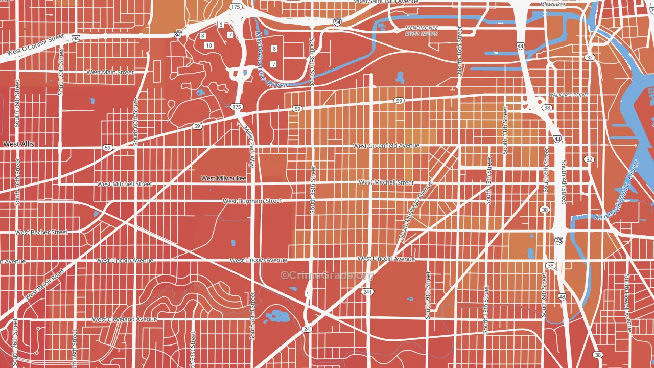 Burnham Park, Milwaukee, WI Map of Vehicle Theft Rates