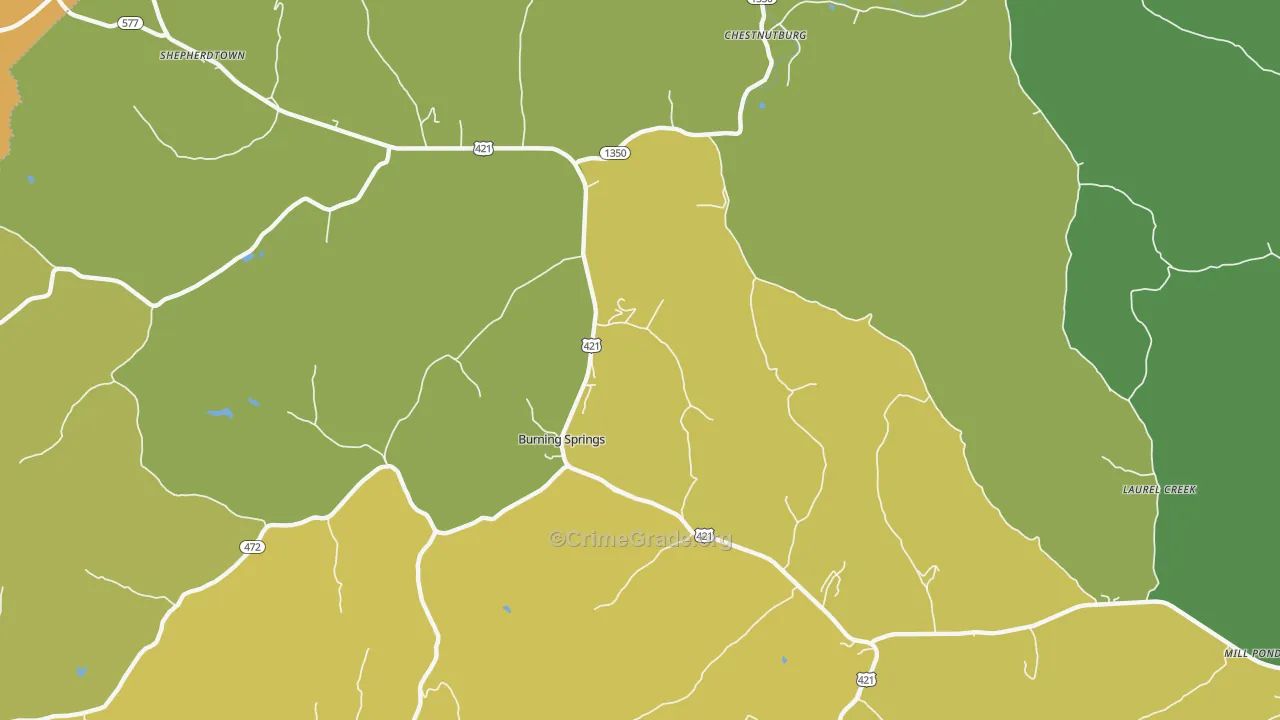 Burning Springs, KY Map of Vehicle Theft Rates