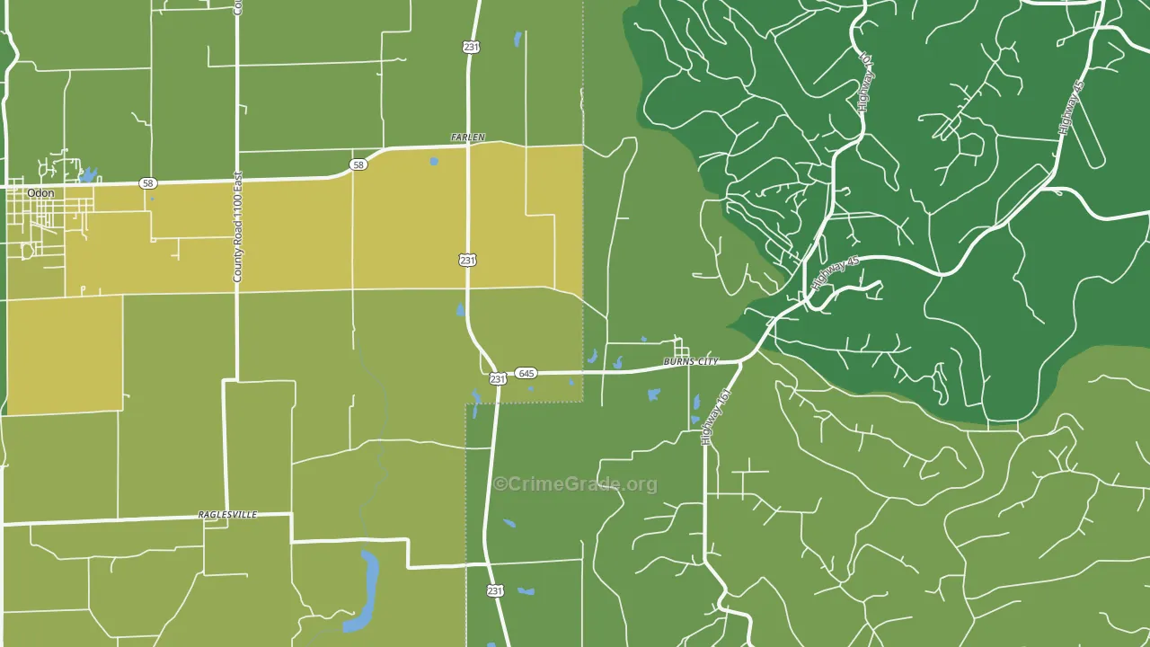 Burns City, IN Map of Vehicle Theft Rates