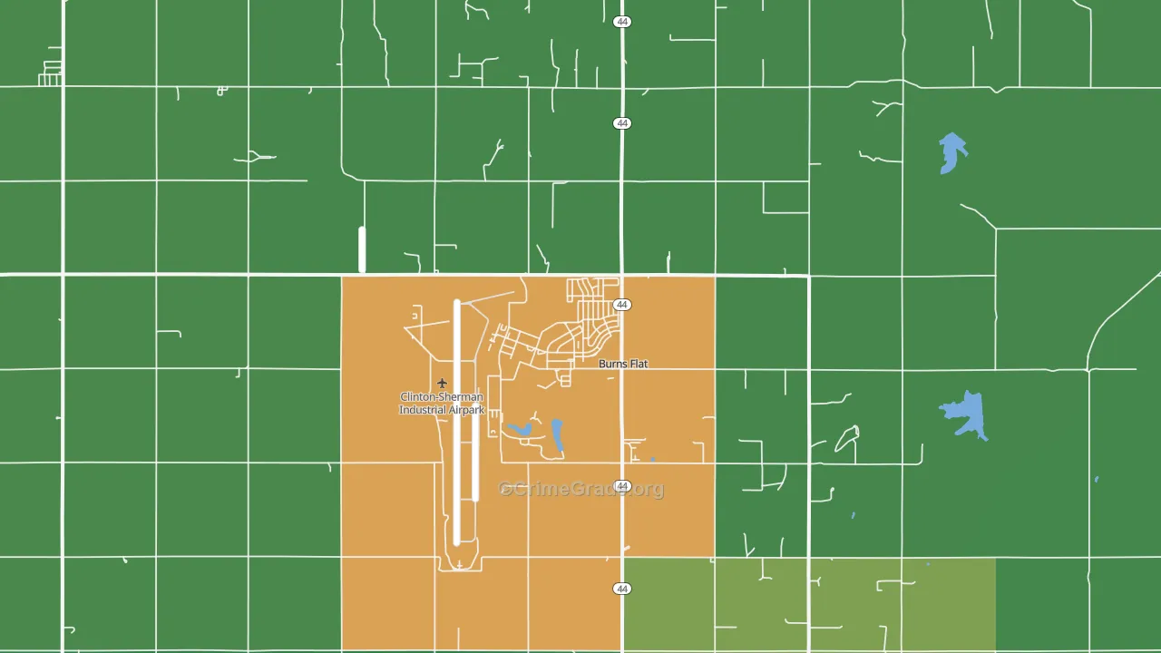 Burns Flat, OK Map of Vehicle Theft Rates