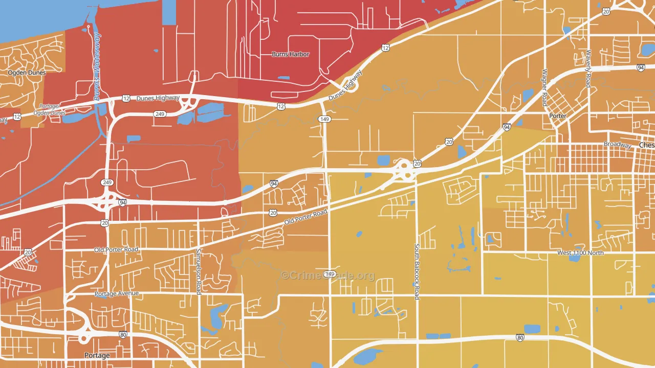 Burns Harbor, IN Map of Vehicle Theft Rates