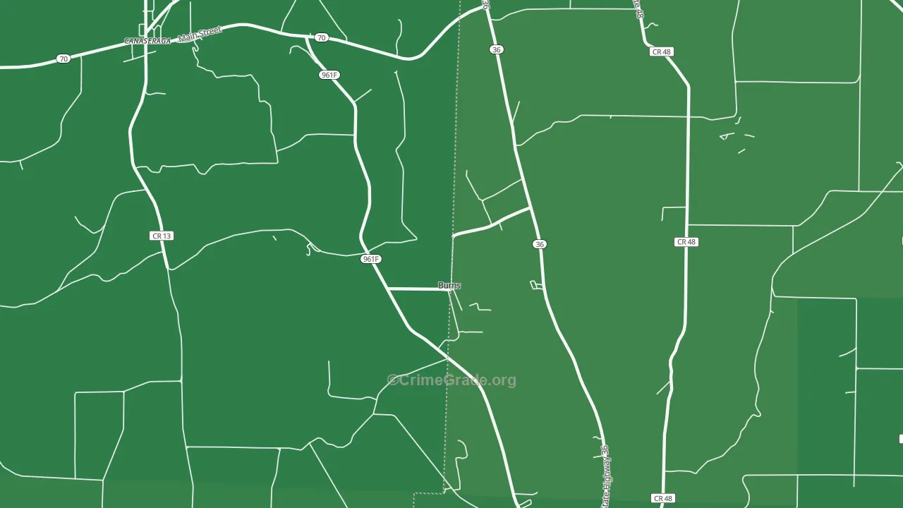 Burns, NY Map of Vehicle Theft Rates